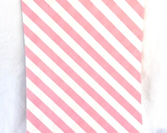 12 PINK and  WHiTE  diagonal STRiPE-- bigger bags--party favors--gifts---weddings--showers--12ct