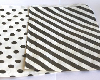 Black POLKA DoT and Black and White Stripe--party favors--gifts---weddings--showers--20ct total with 10 of each pattern