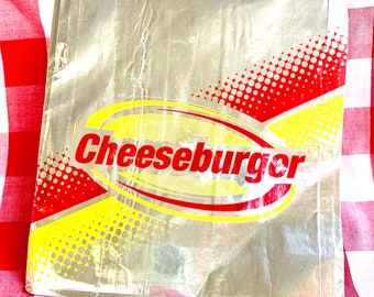 red and yellow ReTRo CHeeseburger-Foil--25 CT---Birthday Parties--Sports theme--circus--Baseball--Cookout--25ct