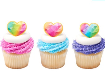 Rainbow heart cupcake rings - 12 count
