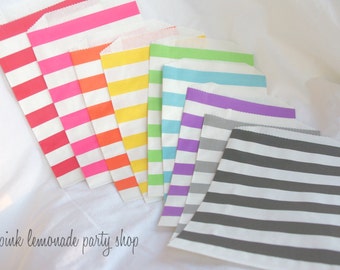 27RaiNBoW PaCK MeDiUM Stripe PaPER BAGs---party favors--gifts---weddings--showers--27ct