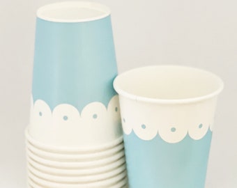 10 Party Cups Blue and White Scallop--Birthday parties---10ct