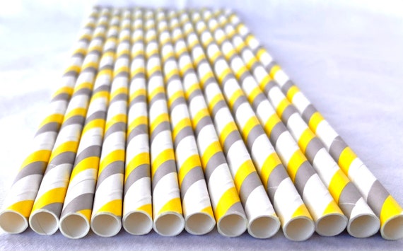 Yellow and grey stripe--Paper Straws---25ct- -Decorations Il_570xn