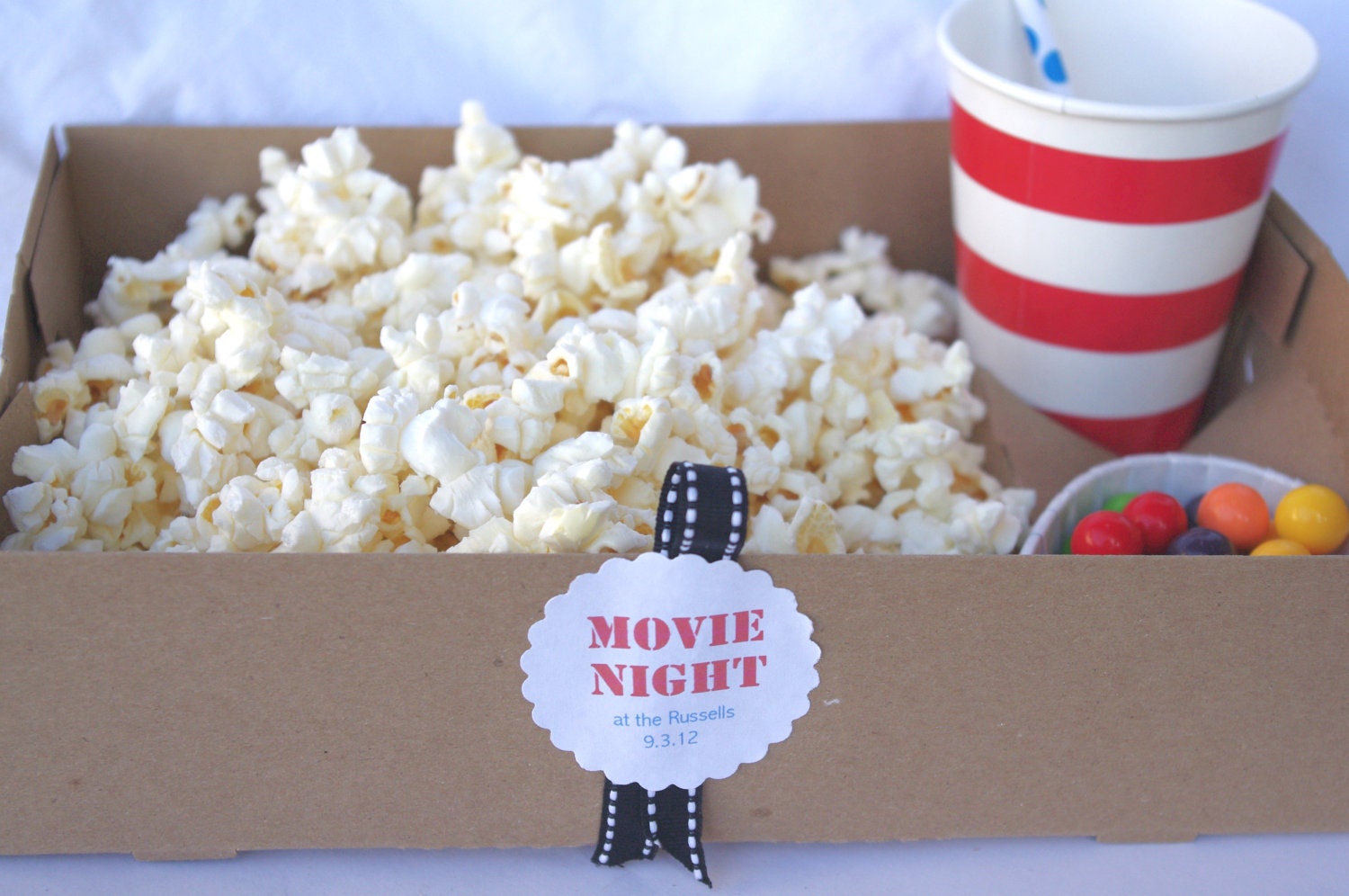 Movie Night Cardstock Snack Trays with Handle Drink Holder, 10ct