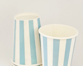 10 Party Cups Blue and White Stripe--Birthday parties---10ct