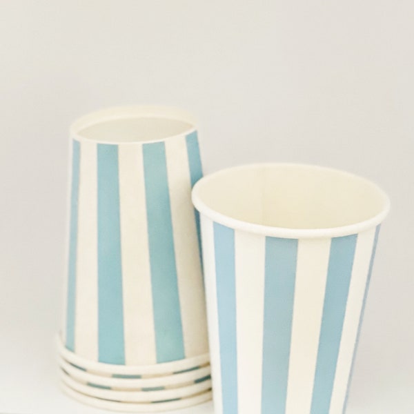 10 Party Cups Blue and White Stripe--Birthday parties---10ct