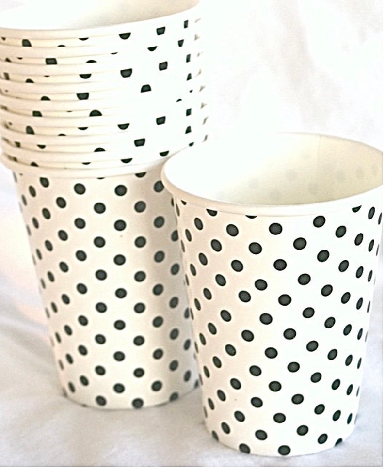 10 Party Cups Black and White mini dotBirthday parties10ct image 1