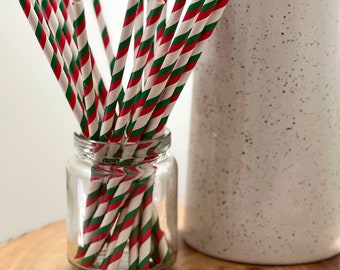 25 Christmax Red and Green Stripes-Paper Straws--25ct