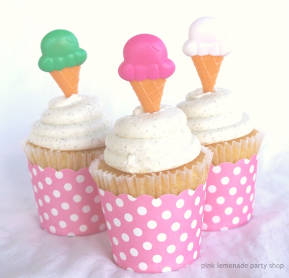 ICE CREAM Cone Cupcake Picks--set of 12 plastic toppers-ice cream party-ice cream theme Il_570xn