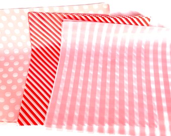 12 Valentine Mix WAX PAPER sheets- pink dot , pink gingham and red stripe-Pink Lemonade party shop EXCLUSIVE-basket liners-food safe