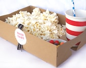 FooD TRaY with DRinK HoLDERS--set of 15-Brown Kraft-MoViE NIght--Parties--Superbowl-PicNics--with Movie night labels