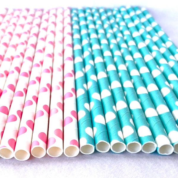 Gender reveal - Bright pink dot and turquoise dot --Paper  Straws---25ct- -Decorations