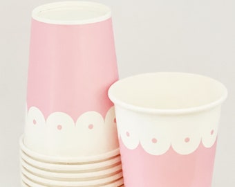 10 Party Cups Pink and White Scallop--Birthday parties---10ct