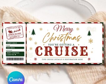 Christmas Cruise Surprise Trip Ticket Template, Editable Canva Cruise Boarding Pass, Printable Cruise Gift Voucher, Holiday Vacation Reveal