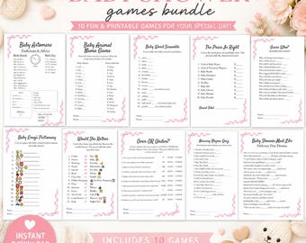 Paquete de juegos editables para baby shower, baby shower rosa unisex, juegos divertidos imprimibles, actividades para la fiesta, plantilla de descarga instantánea.