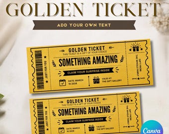 Editable Golden Ticket Template, Printable Gift Voucher, Surprise Birthday Gift , Christmas Present Ticket, Instant Download
