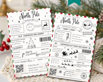 Etiquetas de envío navideñas, correo de Papá Noel, etiqueta del Polo Norte, etiqueta de entrega de Papá Noel, plantilla de etiqueta de Papá Noel editable, Navidad imprimible, etiqueta de 6x4