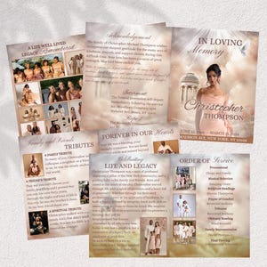Plantilla de programa funerario rosa, folleto conmemorativo de 8 páginas, celebración de la vida, programa de obituario, programa funerario plegable de 11x17 pulgadas, descarga instantánea. imagen 5