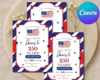 Invitación a la fiesta del 250 aniversario de Estados Unidos, invitación al 4 de julio, invitación a barbacoa patriótica, celebración del 250 aniversario, invitación al Día de la Independencia de Estados Unidos