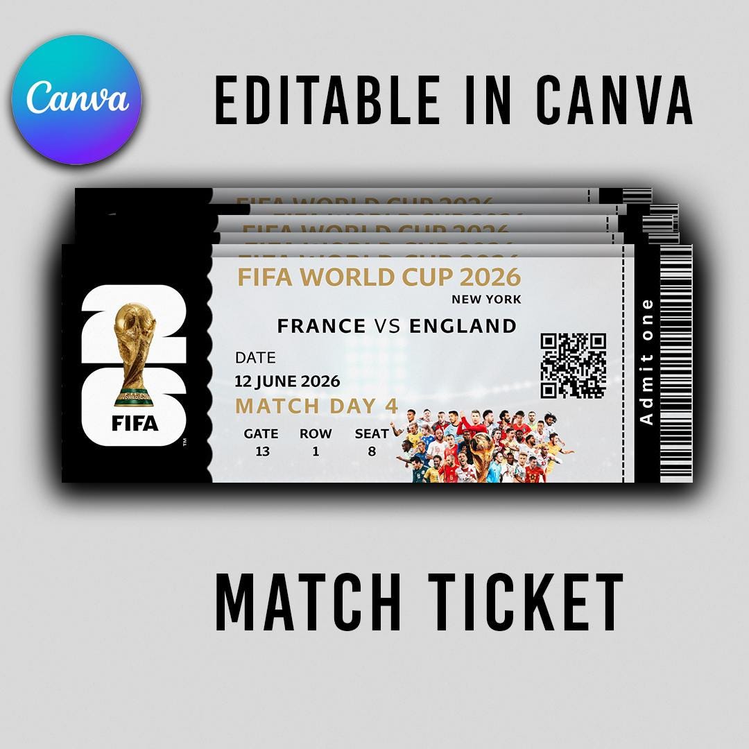 Customizable World Cup 2026 Ticket, Editable Birthday Ticket