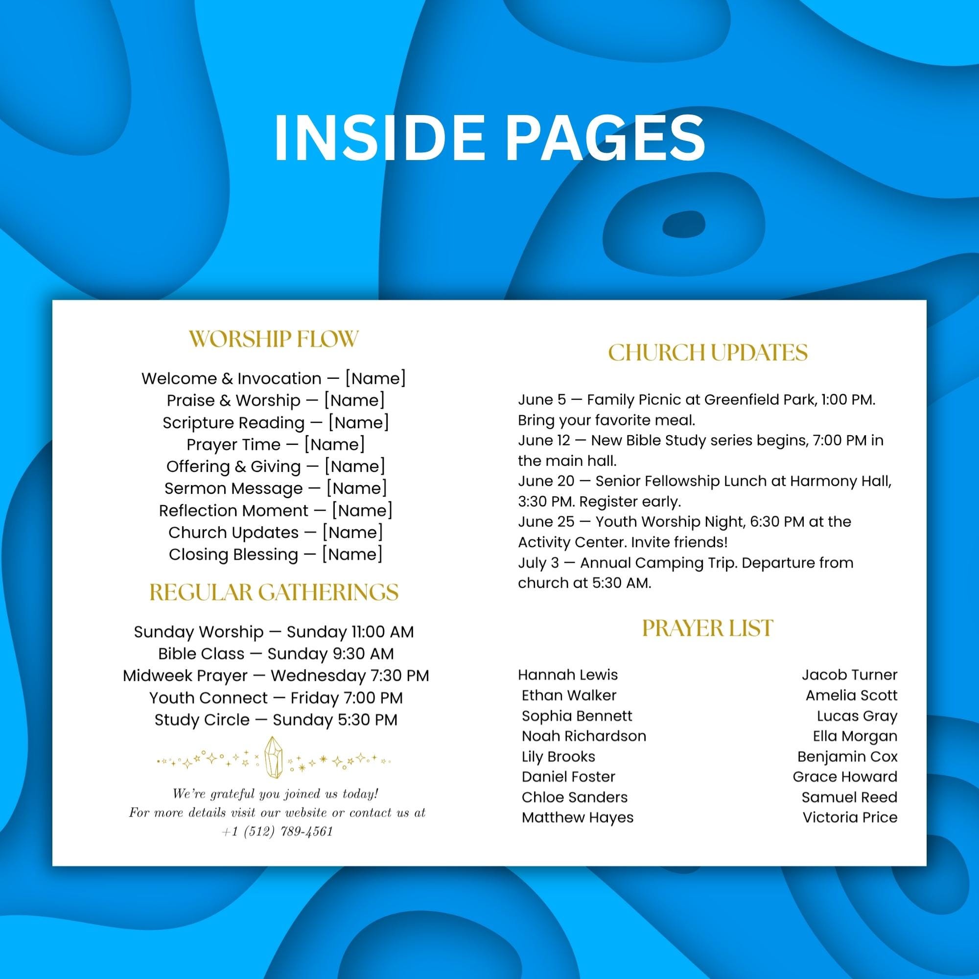 Church Event Program Layout Church Bulletin Program Template, Church Announcement Bifold Brochure ...