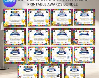 Printable Classroom Awards Bundle, End of Year Student Awards, End of School Year Certificates for Kids, Instant Download, Canva Template
