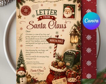 Editable Letter From Santa Template, Personalized Christmas Letter, Printable North Pole Santa Mail, Canva Editable Kids Christmas Keepsake