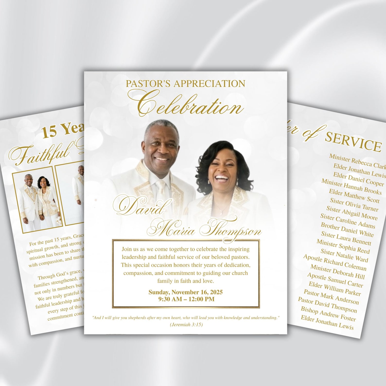 White Church Anniversary Program Template, Editable Canva Bifold 8.5x11 ...
