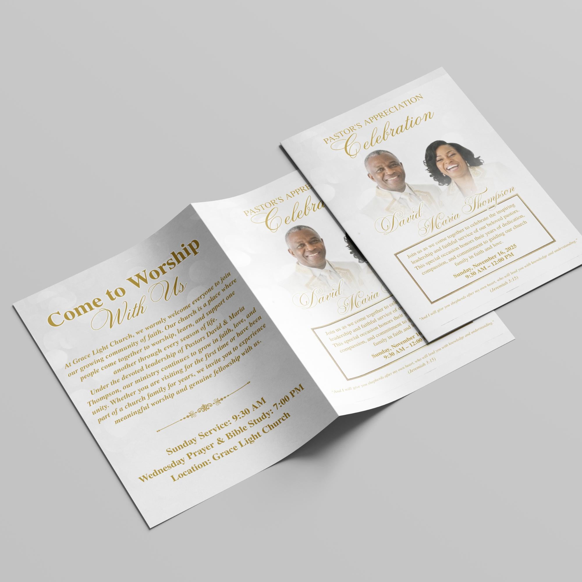 White Church Anniversary Program Template, Editable Canva Bifold 8.5x11 ...