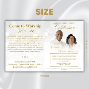 White Church Anniversary Program Template, Editable Canva Bifold 8.5x11 ...