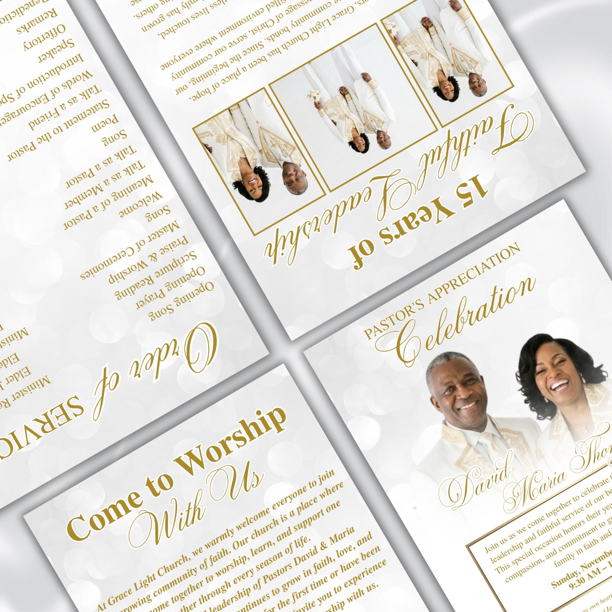 White Church Anniversary Program Template, Editable Canva Bifold 8.5x11 ...