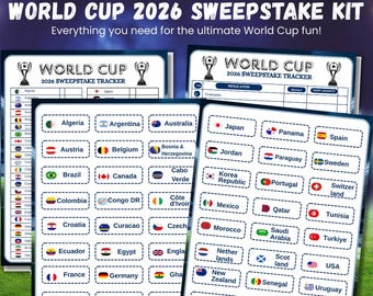 Kit per la lotteria dei Mondiali 2026, gioco a premi dei Mondiali, calcio stampabile, lotteria di calcio, download PDF del gioco a premi di calcio per ufficio, gioco di pronostici