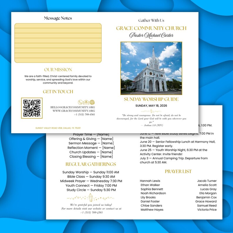 Sunday Program Bulletin Church Bulletin Program Template, Church Announcement Bifold Brochure ...