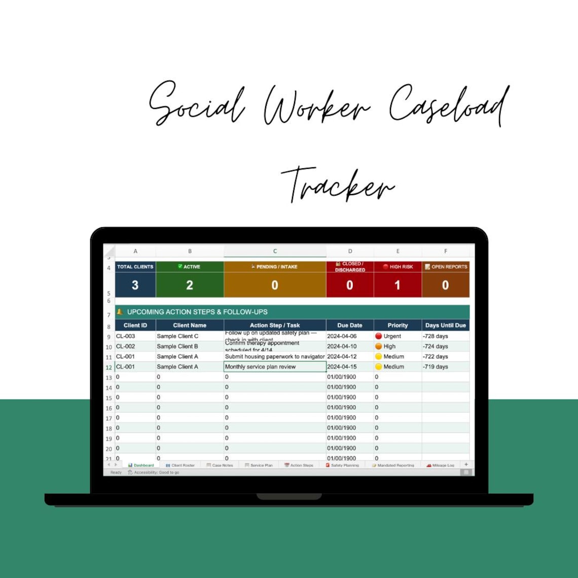 Social Worker Caseload Tracker | Excel Google Sheets Template (digital ...