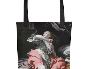 La borsa tote Lucretia – Borsa tote con stampe artistiche barocche, stampa integrale nera, borsa con dipinti classici, stile dark academia gotico