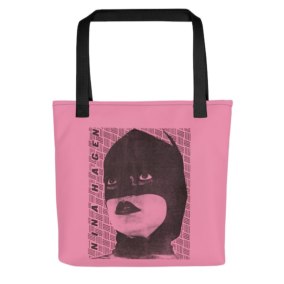 Pink Punk Graphic Tote Bag, Nina Hagen Inspired, Post Punk Fashion Tote, All Over Print Bag, Underground Art Tote, Black Handle Bag
