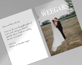 de Carte et enveloppe de remerciement pour mariage | Message manuscrit | 2 modèles de couverture (rédaction et scénario) | Téléchargement sur toile modifiable