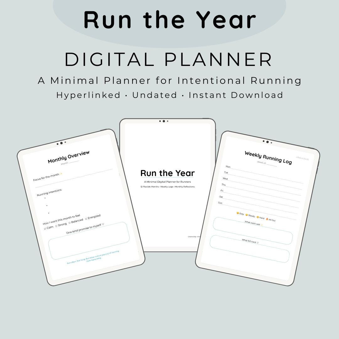 Run the Year | Digital Running Planner | Minimal Hyperlinked PDF ...