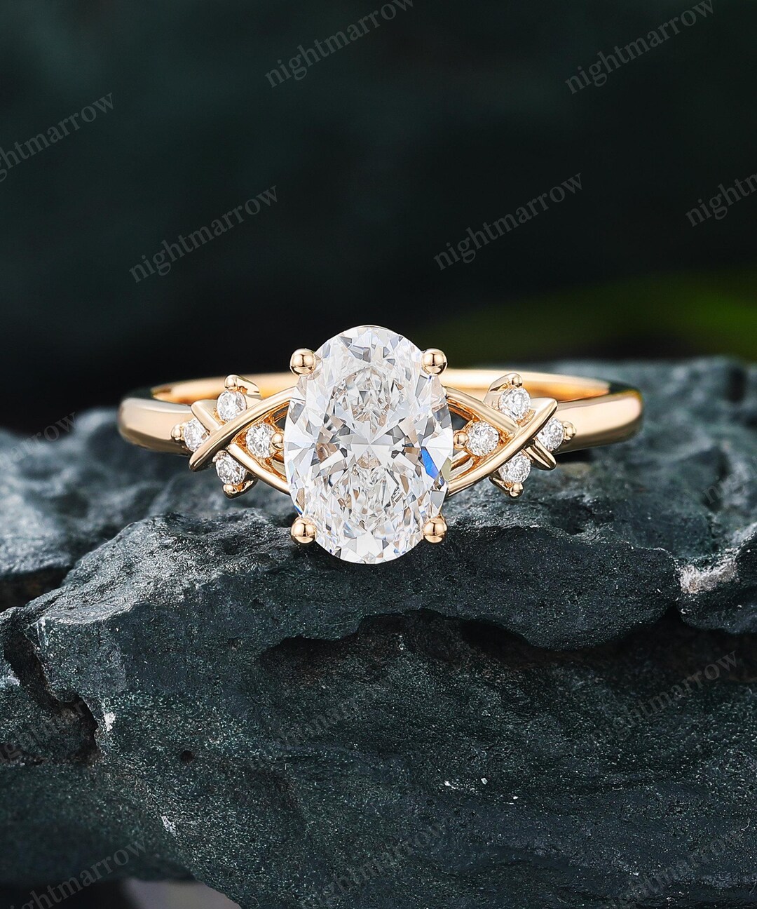 Irl Gold Rings Oval Moissanite Engagement Ring Women Unique 10K Yellow Gold Twisted ...