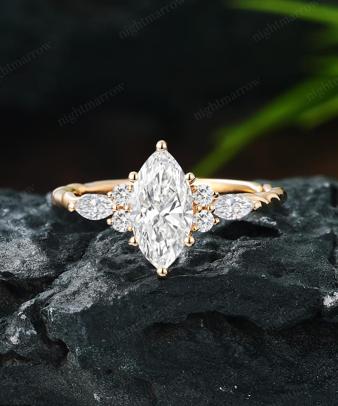 Marquise Cut Lab Grown Diamond Engagement Ring for Women Vintage Solid ...