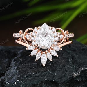 Peervormige moissaniet verlovingsring set unieke 14K roségouden gedraaide oneindige diamanten ring stapel gebogen bruids trouwring belofte geschenken