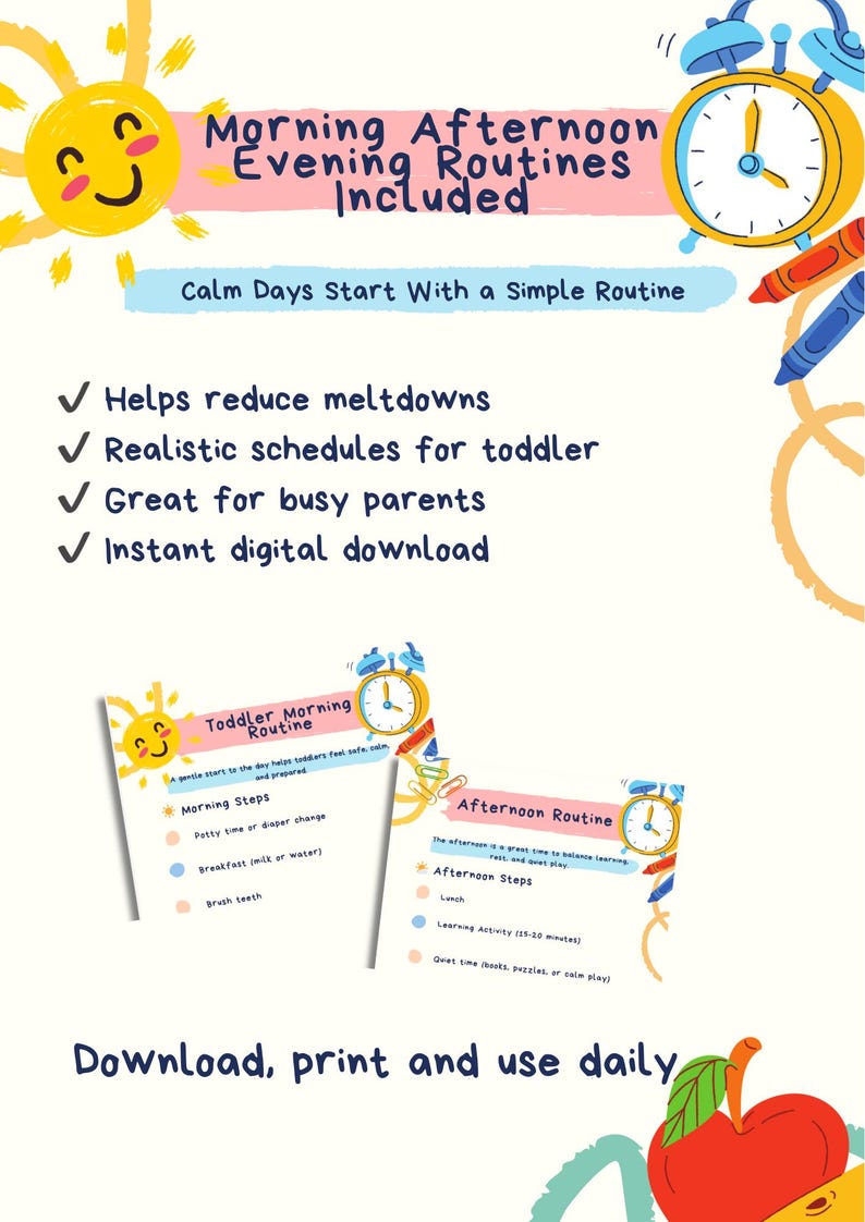 Toddler Daily Routine Chart Printable | Morning Afternoon Evening ...