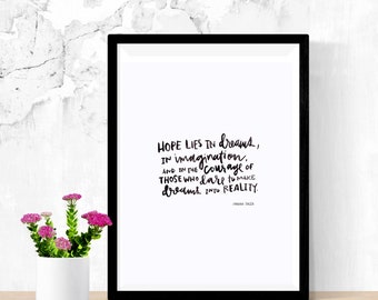 hope lies in dreams quote watercolor black and white