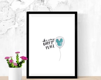 this is my happy place watercolor print in teal