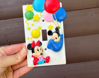 Disney Lichtschalter Abdeckung Kinder Baby Mickey Minnie 1984 Vintage Weiß Multi