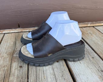 Faded Glory Valarie Platform Slide Sandals Womens 7 Brown Lug Sole 90s Y2K