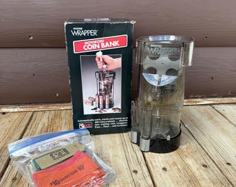 Magnif Money Wrapper Motorized Coin Bank 4600 Smoke Grey Vintage 1994 Boxed
