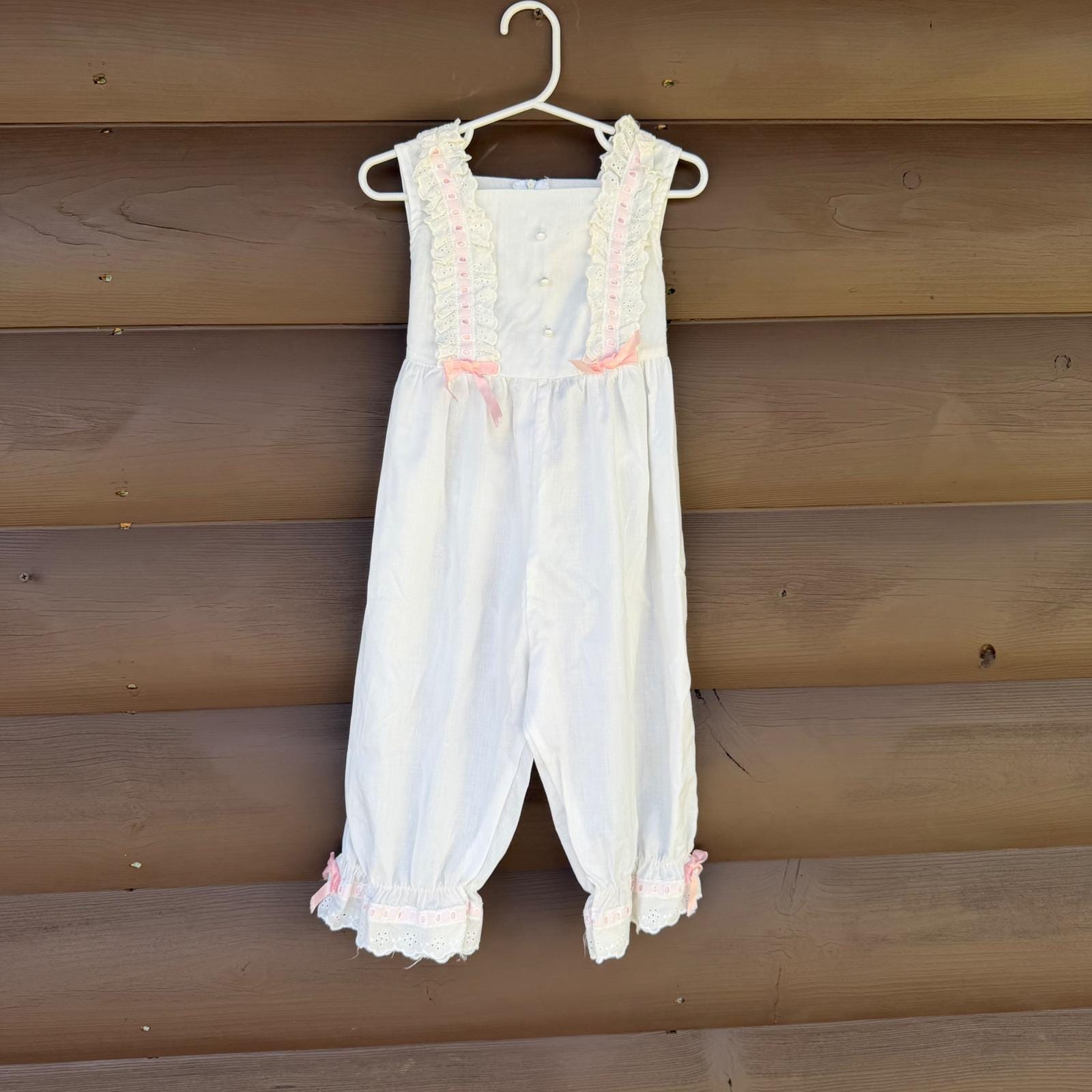 Vtg The Ribbons & Lace Collection Romper Kids 3T White Pink Lace Bows Bloomers