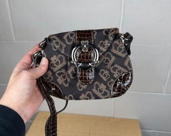 Y2K Kathy Van Zeeland  McBling Mini Crossbody Purse Brown Monogram Print Vintage
