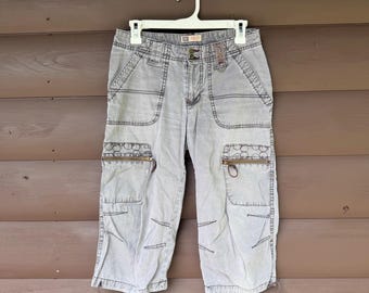 Pantalon cargo capri Faded Glory pour femme, taille 4, marron délavé et gris, style utilitaire Y2K, style Gorpcore